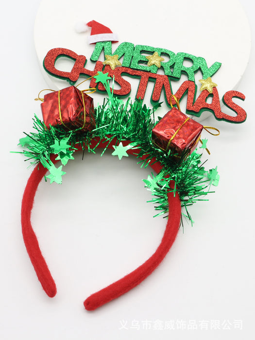 Wholesale Headband Fabric Christmas Alphabet Gold Wire Gift Box JDC-HD-XinW005