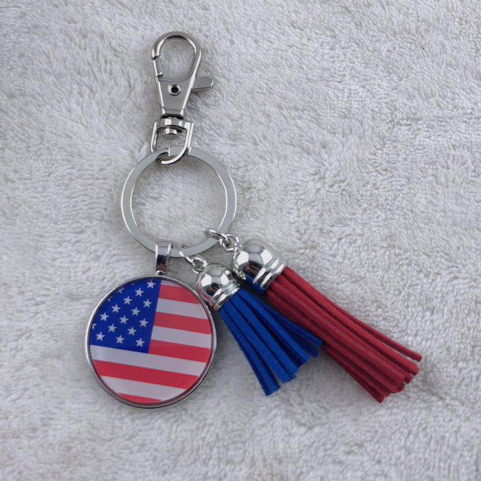 Wholesale 4th of July Independence Day American Flag Alloy Necklace Bracelet Keychain Set MOQ≥2 JDC-BT-ZhiY001
