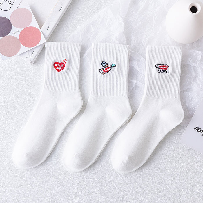 Wholesale socks women's socks cartoon embroidery white MOQ≥2 JDC-SK-CYu018