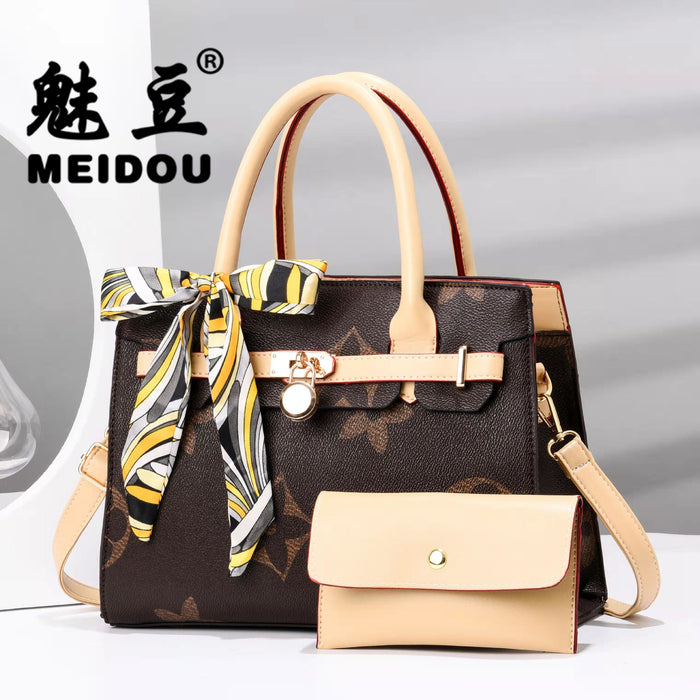 Wholesale Shoulder Bag PU Vintage Print Bow Handbag Diagonal Cross (F) JDC-SD-haim007
