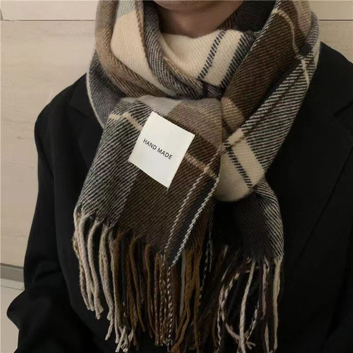 Algodón de poliéster de bufanda de bufanda al por mayor e invierno engrosamiento suave y cómodo etiquetado a cuadros MOQ≥2 JDC-SF-HENGC005