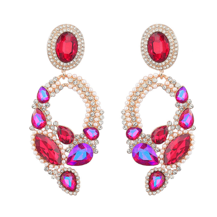 Wholesale Alloy Diamond Set Pearl Earrings Exaggerated Fancy Colored Diamonds JDC-ES-JL993