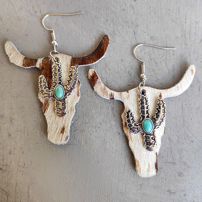 Wholesale Earrings Leather Leopard Cow Cow Cactus 2 Pairs JDC-ES-HeYi070