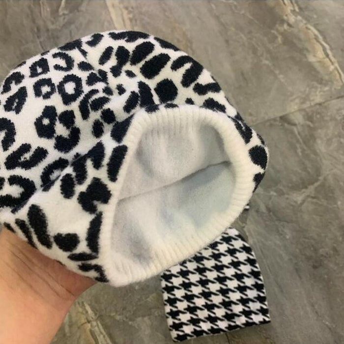 Wholesale Hat Knitted Black and White Zebra Leopard Checkerboard Cold Hat MOQ≥2 JDC-FH-zhiE001