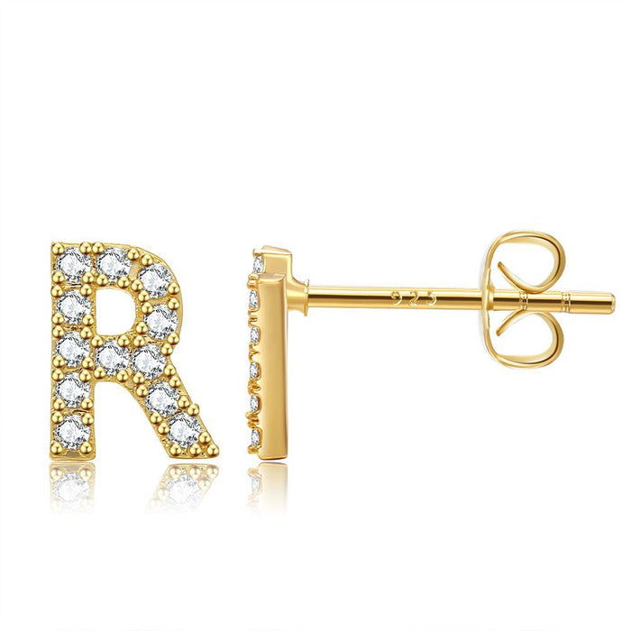 Wholesale Small Letter Stud Earrings Brass Gold Plated Jewelry JDC-ES-WB030