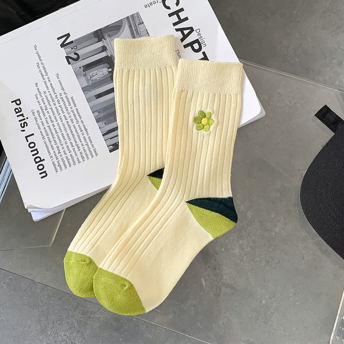 Wholesale Socks Cotton Floral Stripe Socks MOQ≥2 JDC-SK-RuiXx004