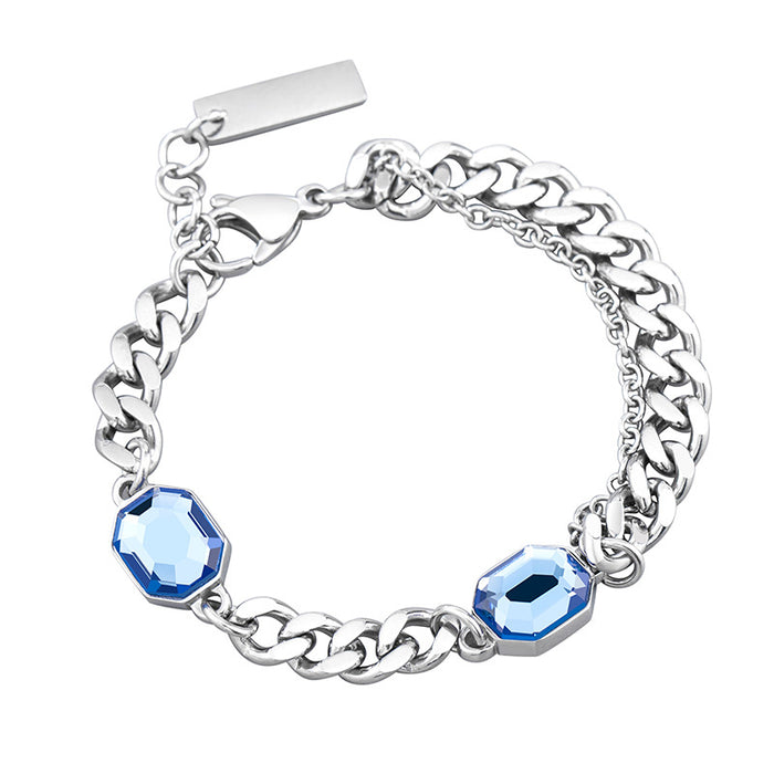 Wholesale Bracelet Titanium Steel Stacked Strap Splicing Chain Blue Black Crystal Bracelet MOQ≥2 JDC-BT-XinYuan002