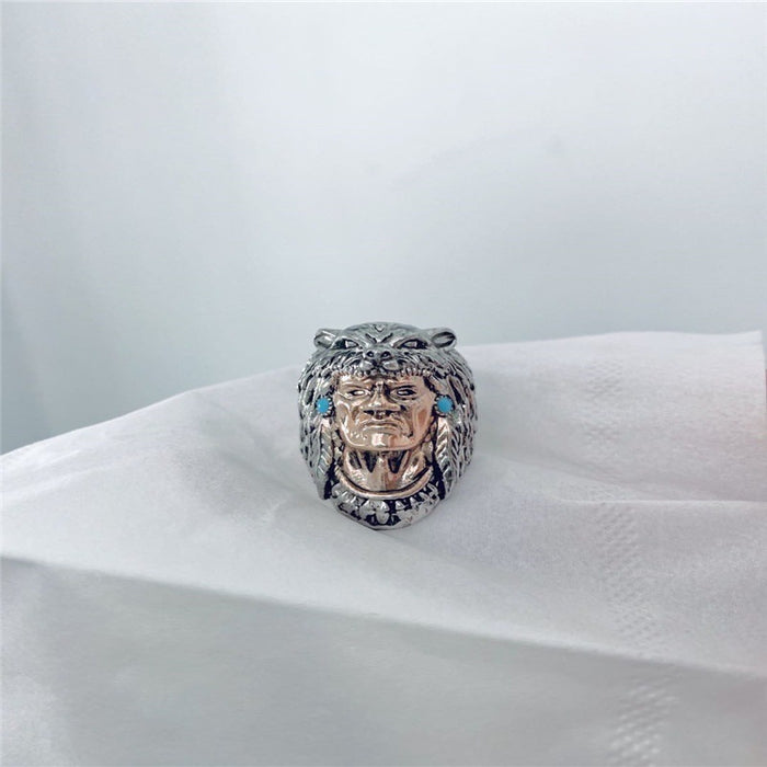 Wholesale retro bicolor werewolf domineering men's ring JDC-RS-WN134