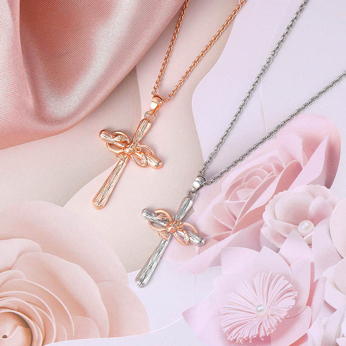 Wholesale Necklaces Alloy Religious Cross Rose Gold Flowers JDC-NE-JYS054