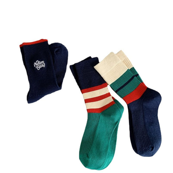 Wholesale Socks Cotton Double Needle Embroidered Stripes JDC-SK-YueYi004
