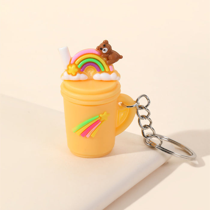 Wholesale Pink Milk Tea Cup Keychain Rainbow Simulation MOQ≥2 JDC-KC-WenJ003