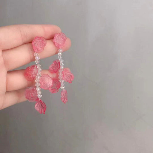 Jewelry WholesaleWholesale pink rose long tassel earrings JDC-ES-HanD003 Earrings 韩朵 %variant_option1% %variant_option2% %variant_option3%  Factory Price JoyasDeChina Joyas De China