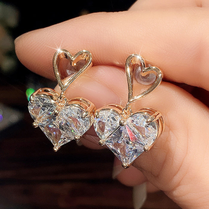 Wholesale Earrings Copper Zircon Heart Shape MOQ≥2 JDC-PREMCAOS-ES-004