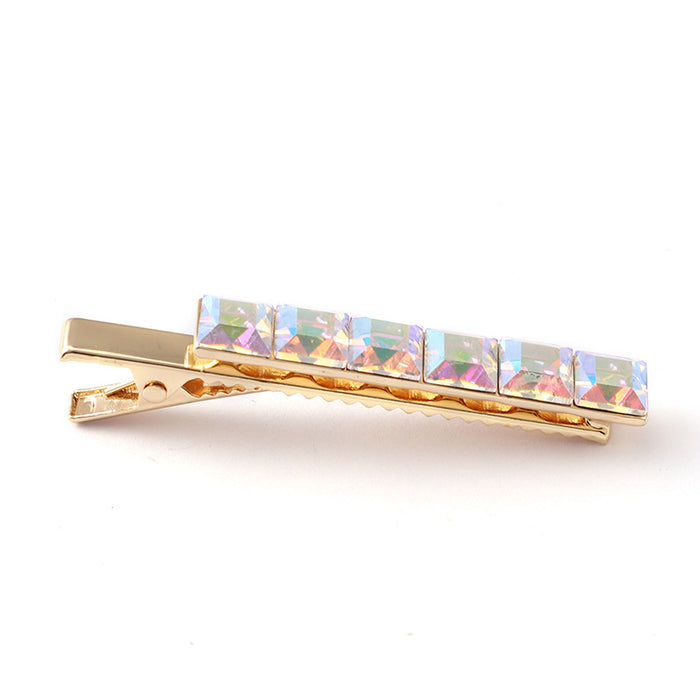 Wholesale Hair Clips Metal Fluorescent Color Rubber Paint Square Glass Diamond JDC-HC-KenJ009