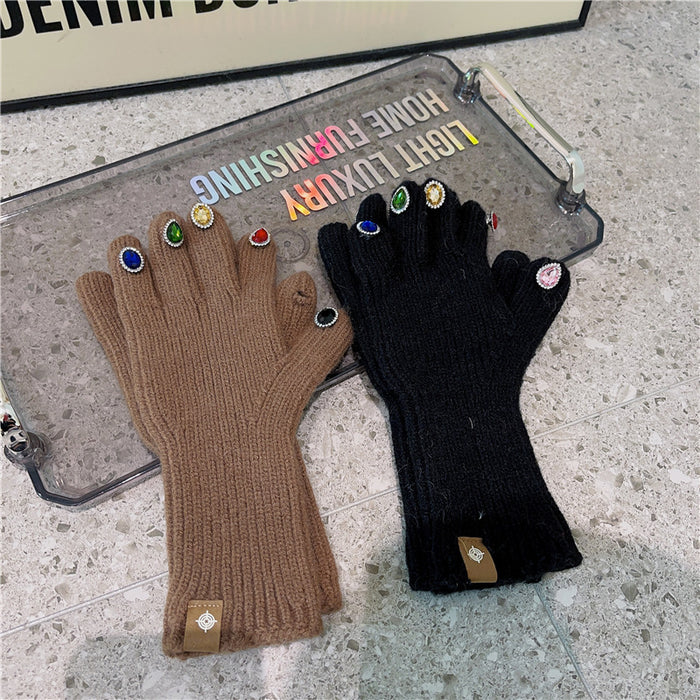 Wholesale Gloves Acrylic Rhinestone Split Finger Cute Knitted Warm JDC-GS-HuiT004