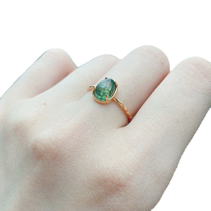 Wholesale Ring 925 Sterling Silver Ring Natural Seaweed Moss Green Onyx Adjustable MOQ≥3 JDC-RS-PREMWZ001