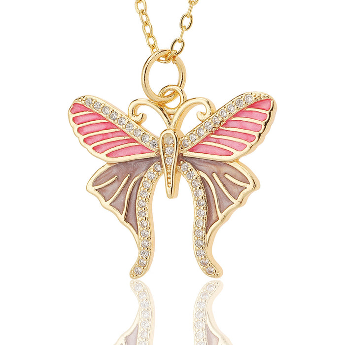 Wholesale Jewelry Drop Oil Painted Butterfly Pendant Necklace JDC-NE-HX021