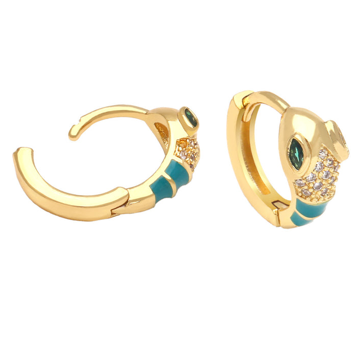 Wholesale Earrings Copper Plated 18K Gold Zircon Enamel Snake JDC-PREMAS-ES-009