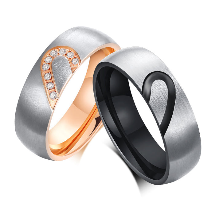 Wholesale Ring Titanium Steel Coupler Ring Heart Zircon MOQ≥2 JDC-RS-QuanX003