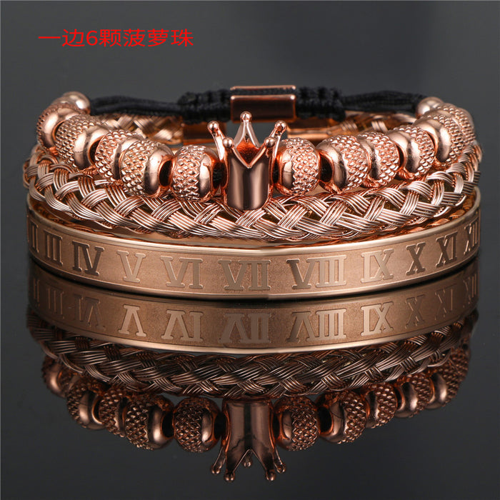 Wholesale Vintage Crown Braided Bracelet Roman Letter Stainless Steel JDC-BT-ZhuJ004