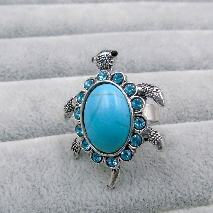 Wholesale Turtle Turquoise Alloy Ring MOQ≥2 JDC-RS-Haobiao001