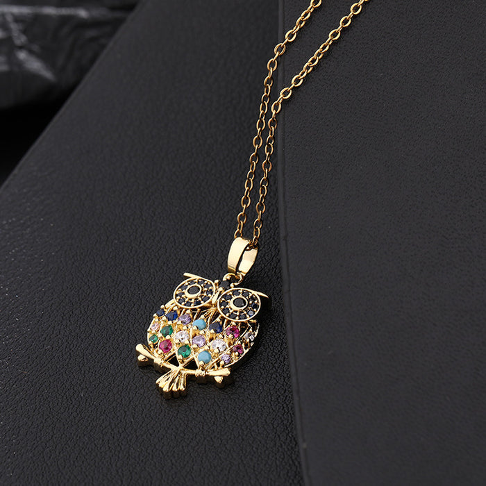Wholesale Necklaces Copper Zircon Owl MOQ≥2 JDC-NE-ShangY020