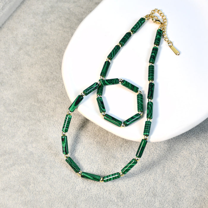 Wholesale Necklace Malachite Vintage Handmade Beaded Stainless Steel Clavicle Chain JDC-NE-YouF013