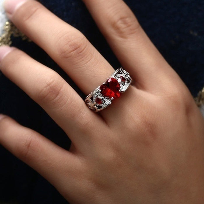 Wholesale Heart Ruby Metal Couple Rings JDC-RS-YinC002