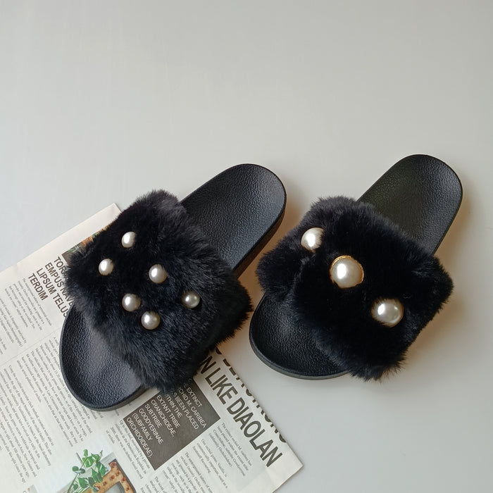 Moda de verano de verano Color Fox Fur Flat Slippers Mujeres JDC-SP-ENT001