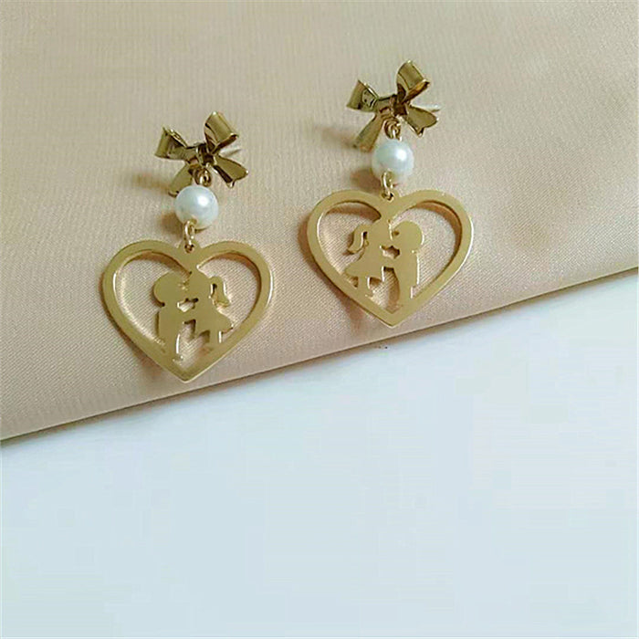 Wholesale Earrings Metal Bow Love Pearl Earrings JDC-ES-AiMei012