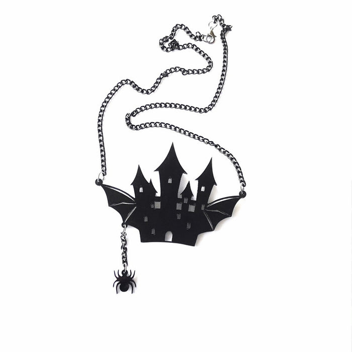 Collares al por mayor Resina de plástico Halloween Black Bat Wing Castle JDC-Ne-XueP005