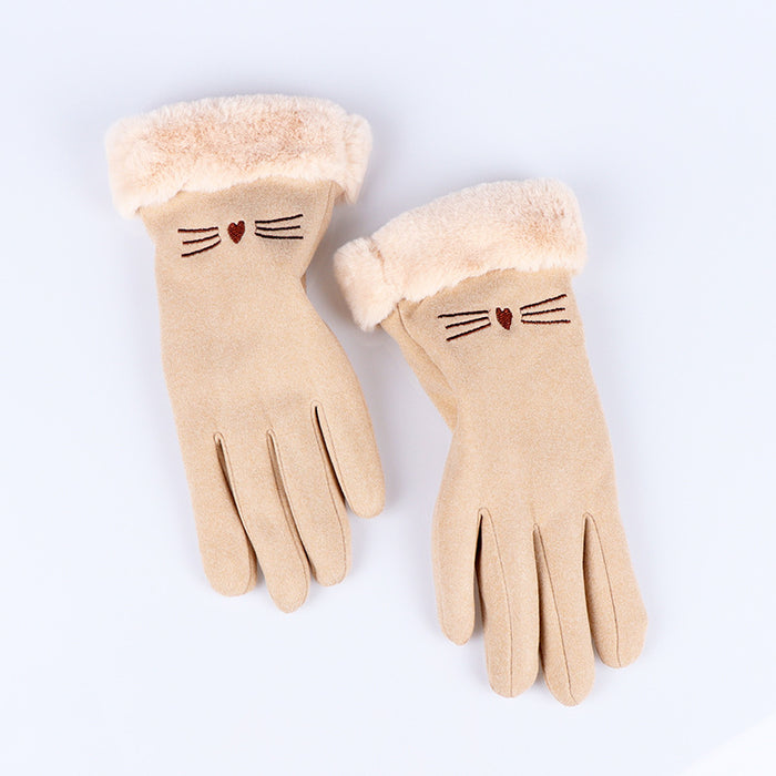 Wholesale Gloves De Velvet Cute Cat Face Outdoor Touch Screen MOQ≥2 JDC-GS-QiF005