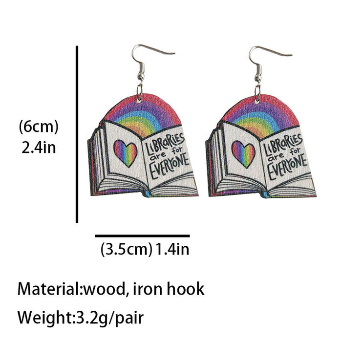 Wholesale Earring Wooden Teacher's Day Gift Rainbow Book 3pcs JDC-ES-Heyi026