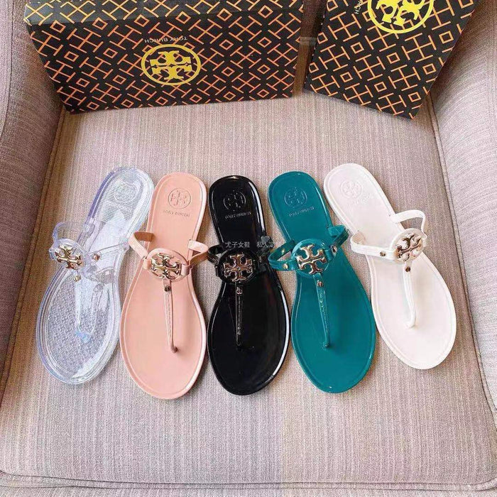 Wholesale Crystal Jelly Flat Metal Buckle Beach Slippers Outer Sandals JDC-SD-GaoS001