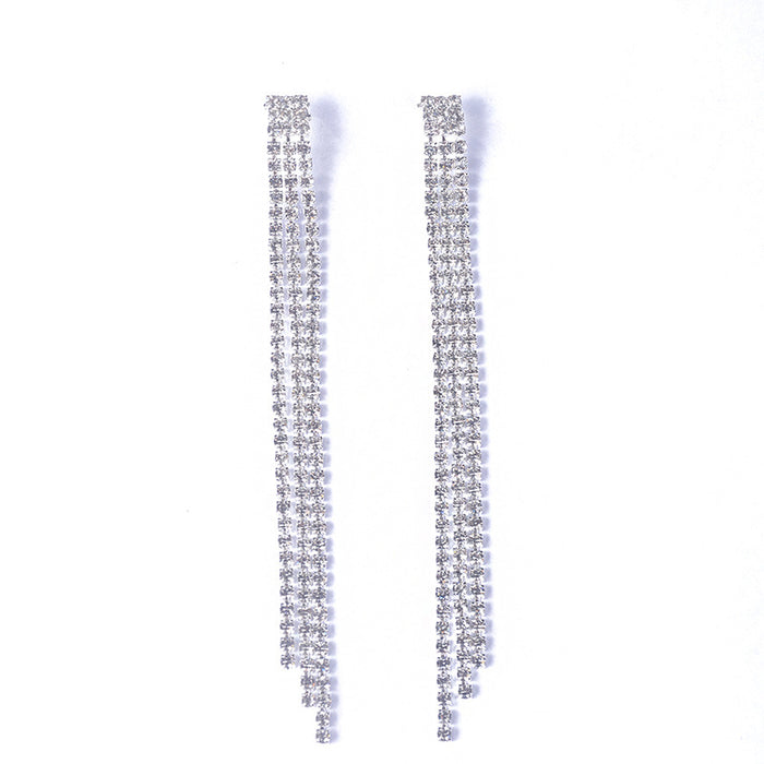 Wholesale Earrings Copper Rhinestones Tassel Bridal Wedding Accessories MOQ≥3 JDC-ES-BiS042
