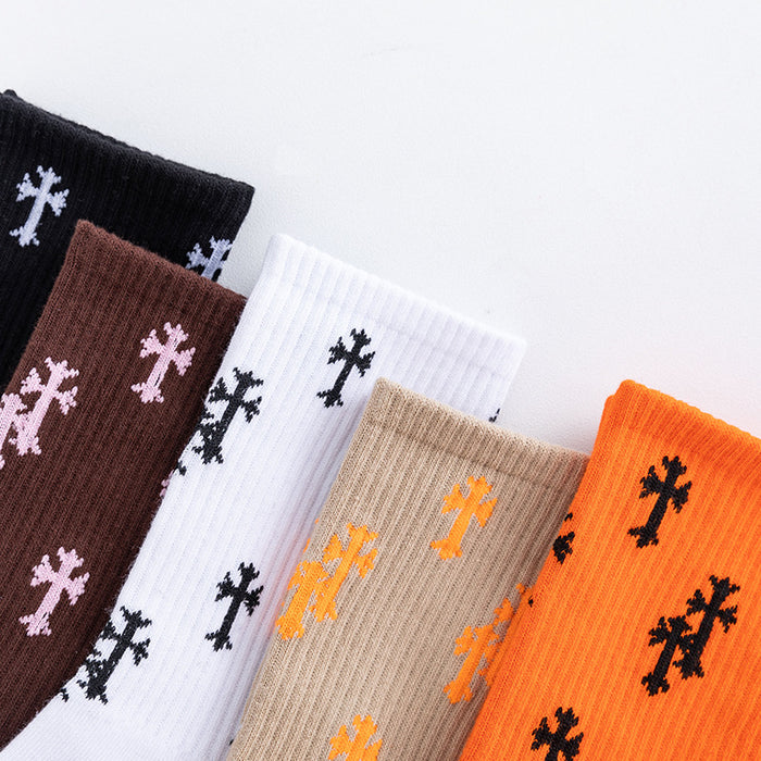 Cross al por mayor tendencia de estilo simple Calcetines de algodón de algodón informal (F) JDC-SK-Jiayuan001