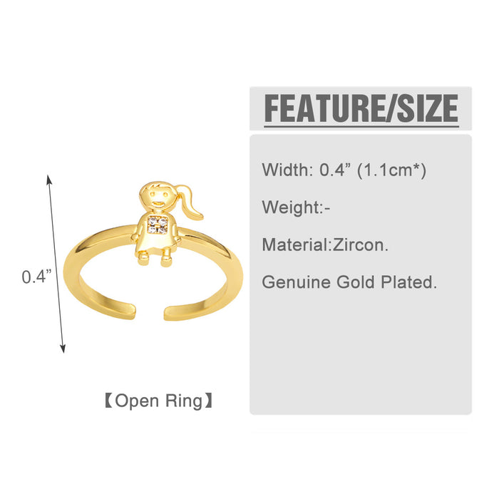 Wholesale Ring Copper Plated 18K Gold Zircon Boys Girls Love Couples Adjustable JDC-PREMAS-RS-004