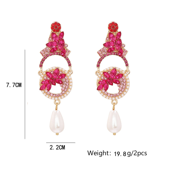 Pendientes al por mayor Pearls de diamantes Pink Diamond de aleación JDC-ES-JJ364