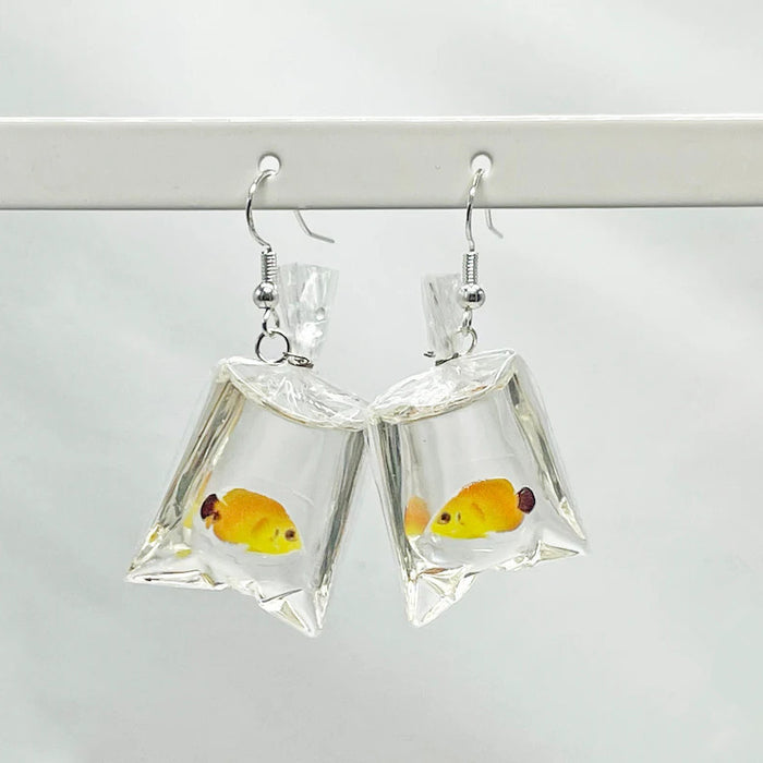 Wholesale Tropical Fish Water Bag Resin Earrings MOQ≥2 JDC-ES-Caitao018