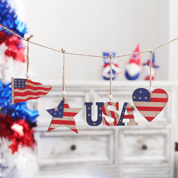 Wholesale 4th of July Independence Day Decorations Made of Old Painted Wood Pendants MOQ≥2 JDC-OS-SY008