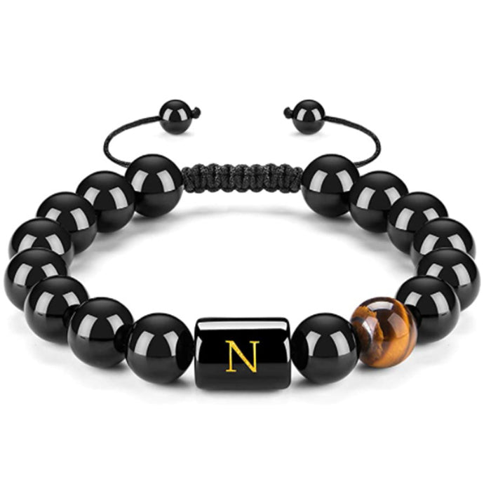 Wholesale Natural Black Onyx Stone Bracelet Men's 26 Letters Purely Handmade JDC-BT-YinY019