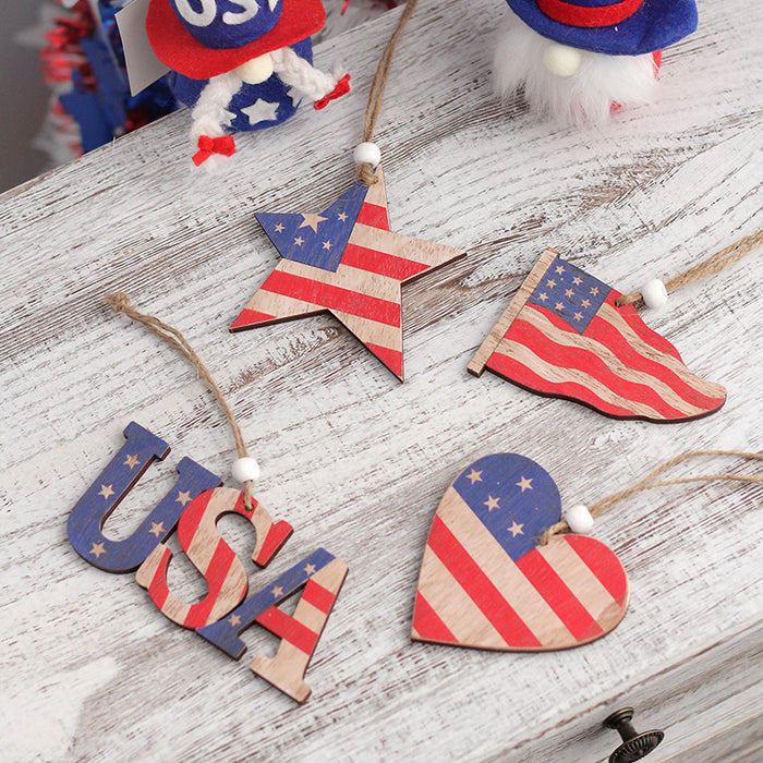 Wholesale 4th of July Independence Day Decorations Made of Old Painted Wood Pendants  MOQ≥2 JDC-OS-SY008