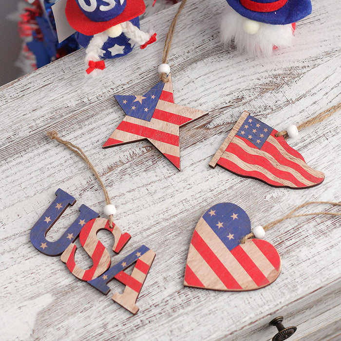 Wholesale 4th of July Independence Day Decorations Made of Old Painted Wood Pendants MOQ≥2 JDC-OS-SY008