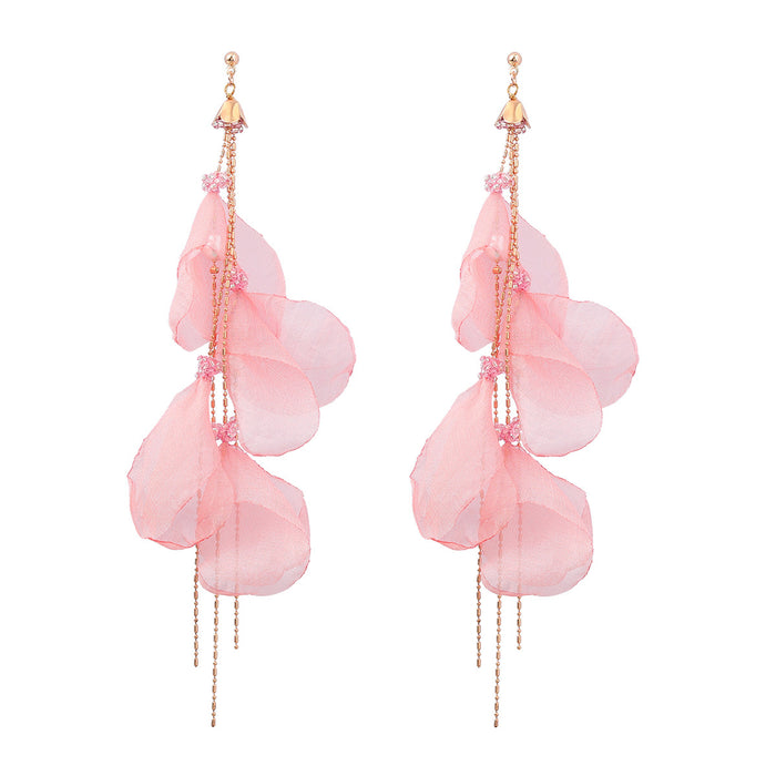 Wholesale Fabric Pearl Floral Long Earrings JDC-ES-JL1005