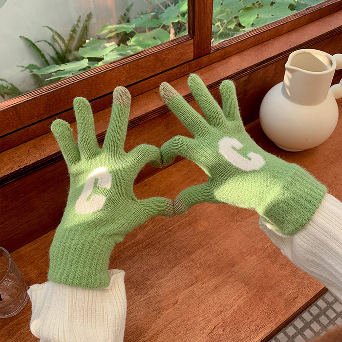 Wholesale Gloves Imitation Cashmere Candy Knit Touch Screen All Fingers MOQ≥2 JDC-GS-JingZ004