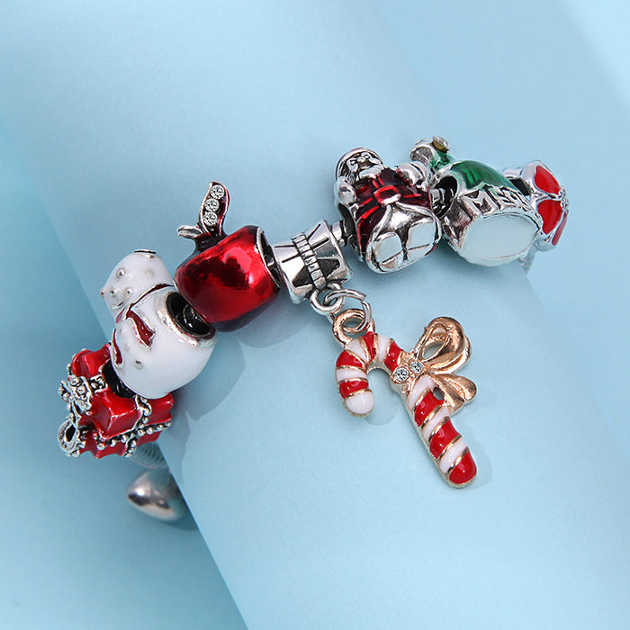 Wholesale stainless steel diy candy cane bracelet cartoon snowman children's bracelet MOQ≥2 JDC-BT-YinH006