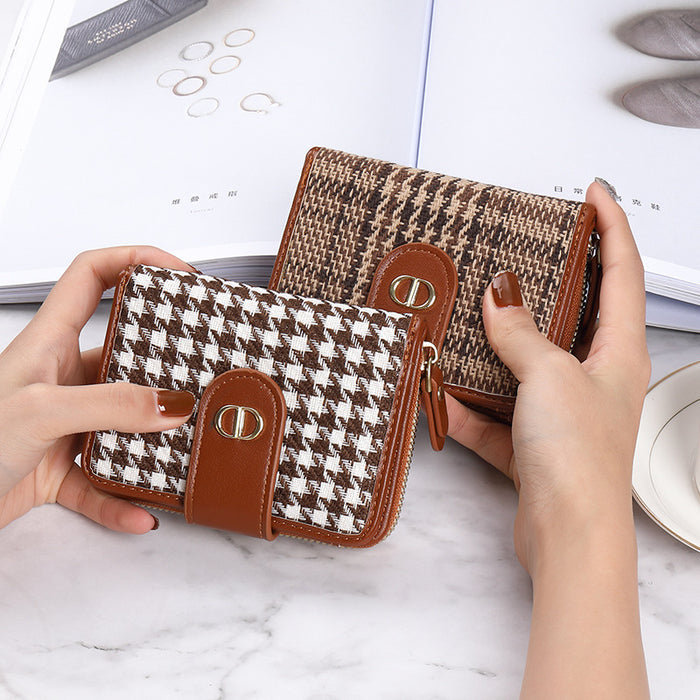 Wholesale Wallet Canvas Houndstooth Multi-Card Bit Coin Purse (F) JDC-WT-Enyibei002