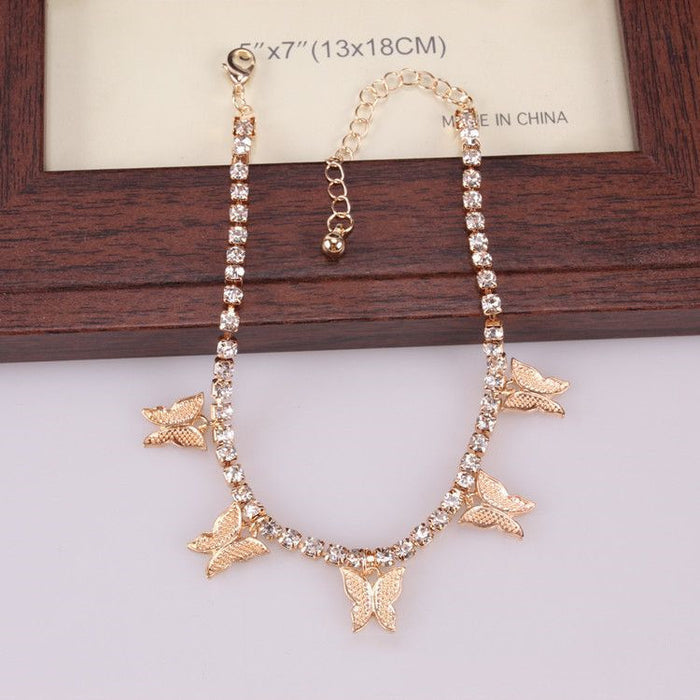 Wholesale Rhinestone Chain Small Butterfly Pendant Creative Anklet JDC-AS-ShuK003