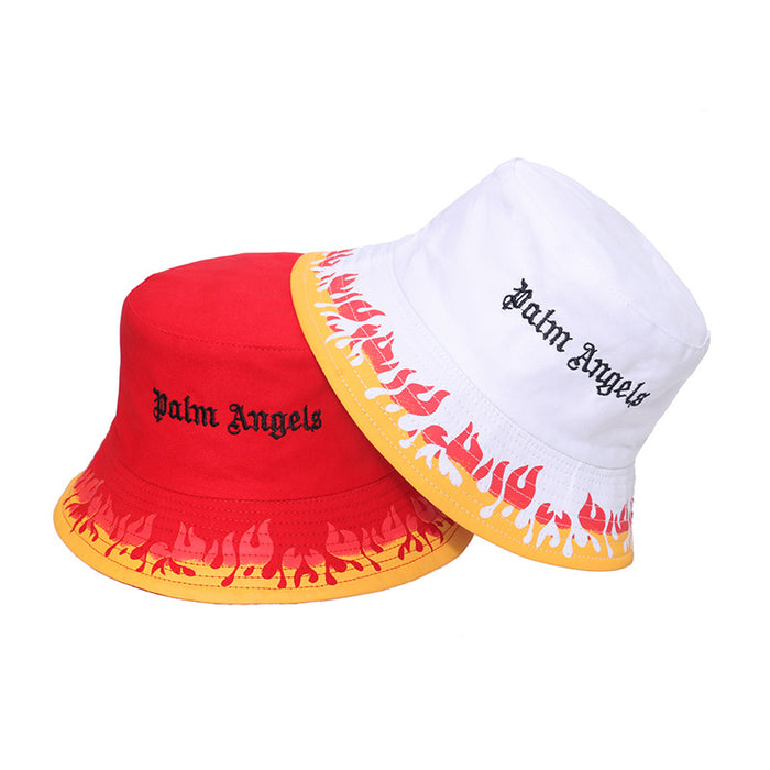 Wholesale hat fabric punk style sports pot hat red and white flame letters MOQ≥2 (F) JDC-FH-YuanB006