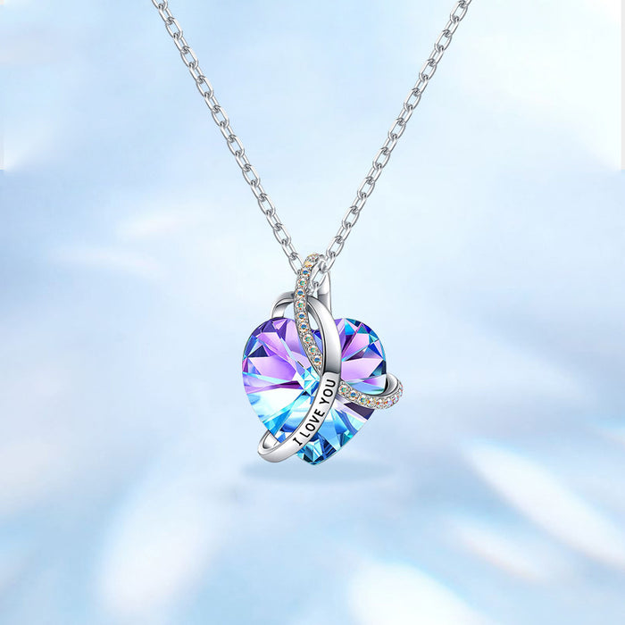 Wholesale Alloy Fashion Love Powder Plel Crystal Necklace Crystal Pendant MOQ≥2 JDC-NE-XunO019